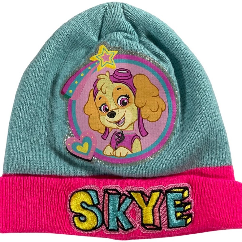 👣 5/$25 - Blue/Pink Knit Hat w/ Skye Sparkle Graphic & Embroidery